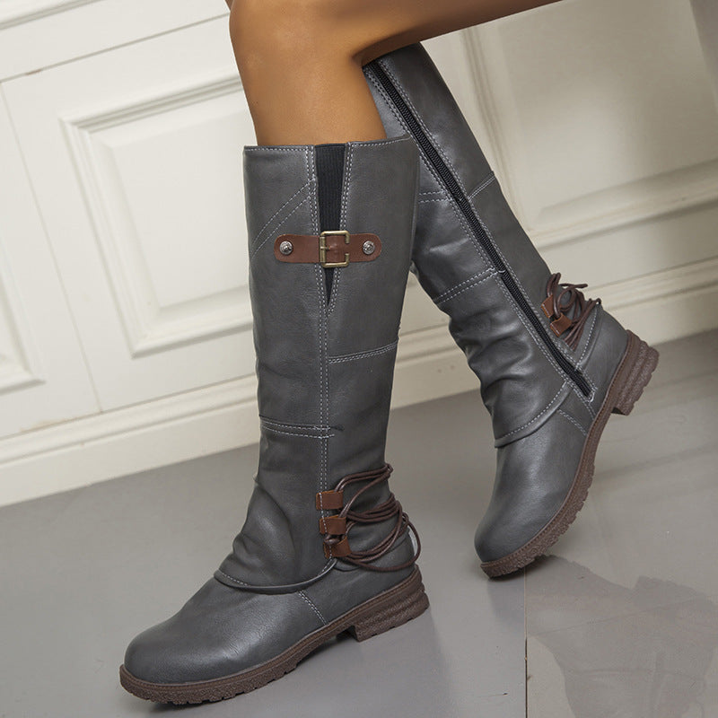 Damen Mode Leder Stiefel